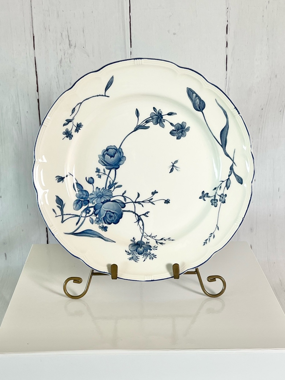 French Country Antoinette Dinner Plate White with Blue floral design 10.5” Nikko